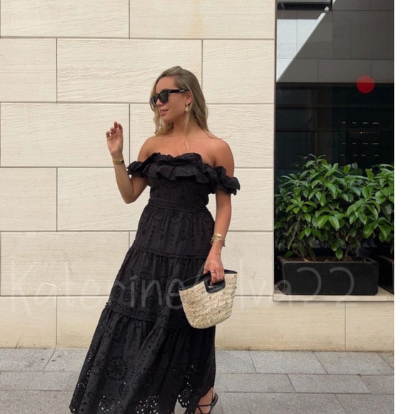 Zara Dresses Zara New Woman Ss23 Black Embroidered Midi Dress